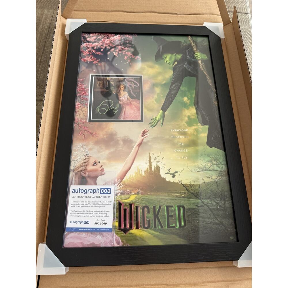 SIGNED Wicked Autographed Ariana Grande Cynthia Erivo 12x18 Custom Frame w/COA 3